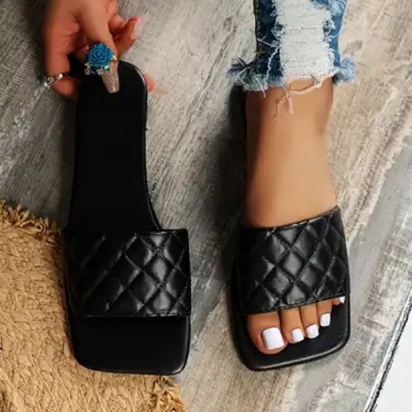 Pazzle Boho Quilted Black Slide Sandals Sz 9 Coquette Girly - Picture 2 of 9